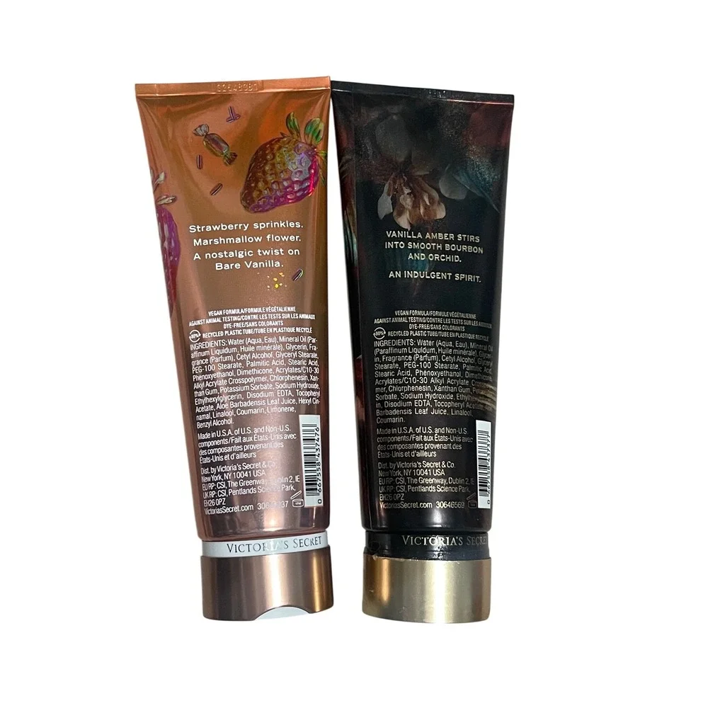 Victoria's Secret Vanilla Lotion Duo Bare Vanilla Candied + Amber Bourbon Sealed